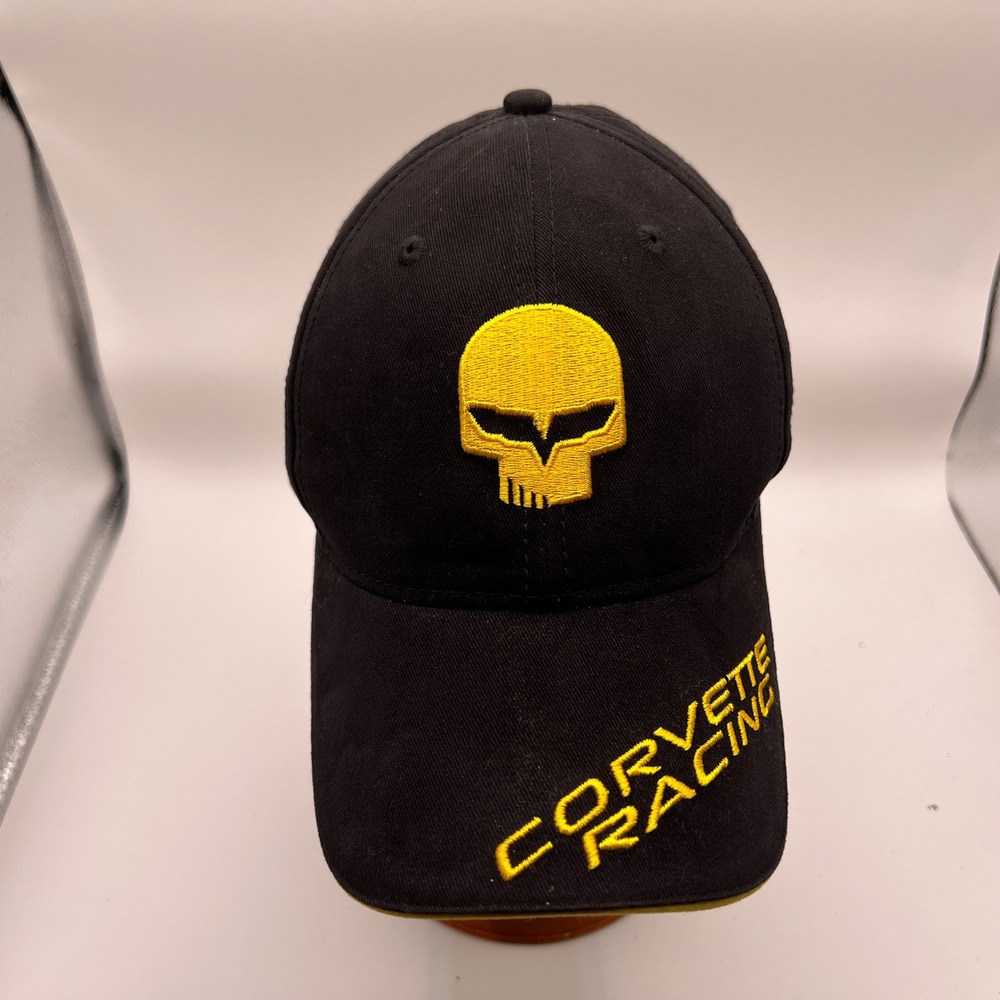 Corvette Racing Jake Skull Hat Black Yellow C6.R Baseball Cap Adjustable Cotton